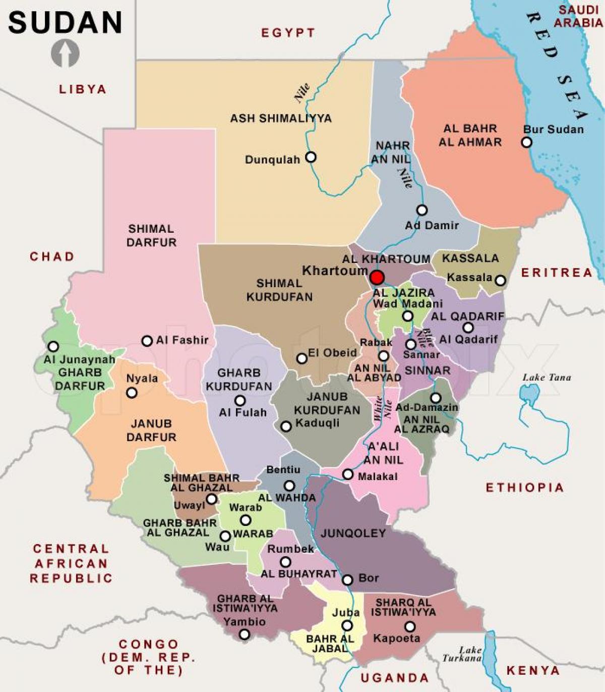 Карта рэгіёнаў Судана
